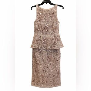 Adrianna Papell Size 2 Nude Gold Peplum Sheath Midi Dress NWT
